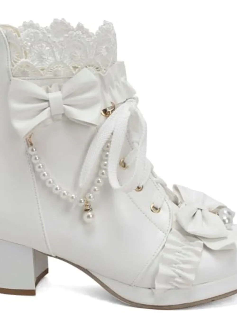 Chunky Mid Heel Lace Up Booties with Bow Platform Fashion Boots